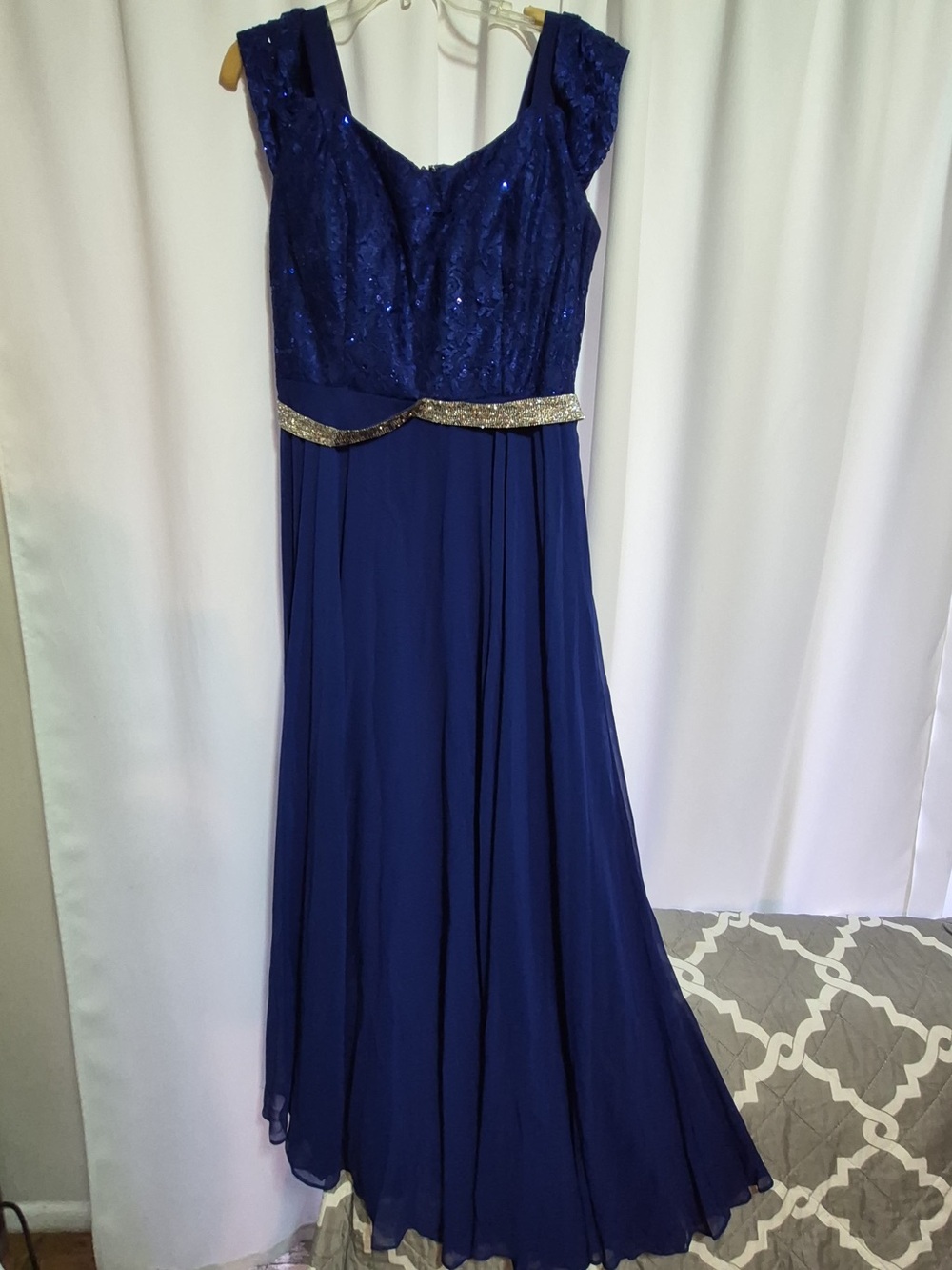 Royal Blue Sequin Bodice Maxi Dress with Sparkle Waist